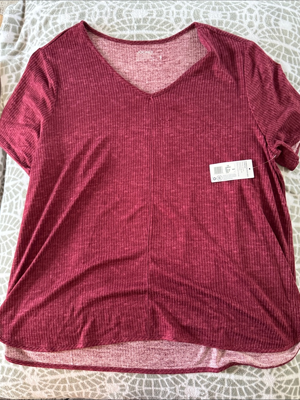 Jockey NWT Burgundy Ribbed Knit 2 Piece Lounge Set V-Neck Top & Pants Size 1X